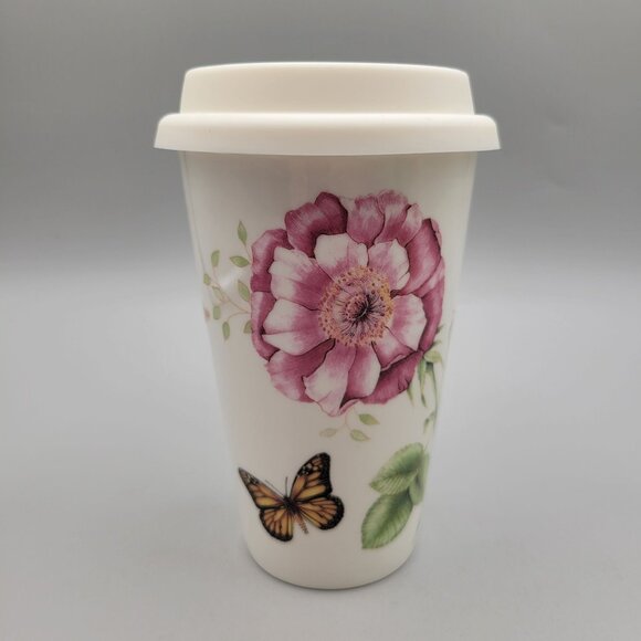Lenox Butterfly Meadow Ceramic Travel Mug With Lid 10 fl oz - Picture 1 of 9